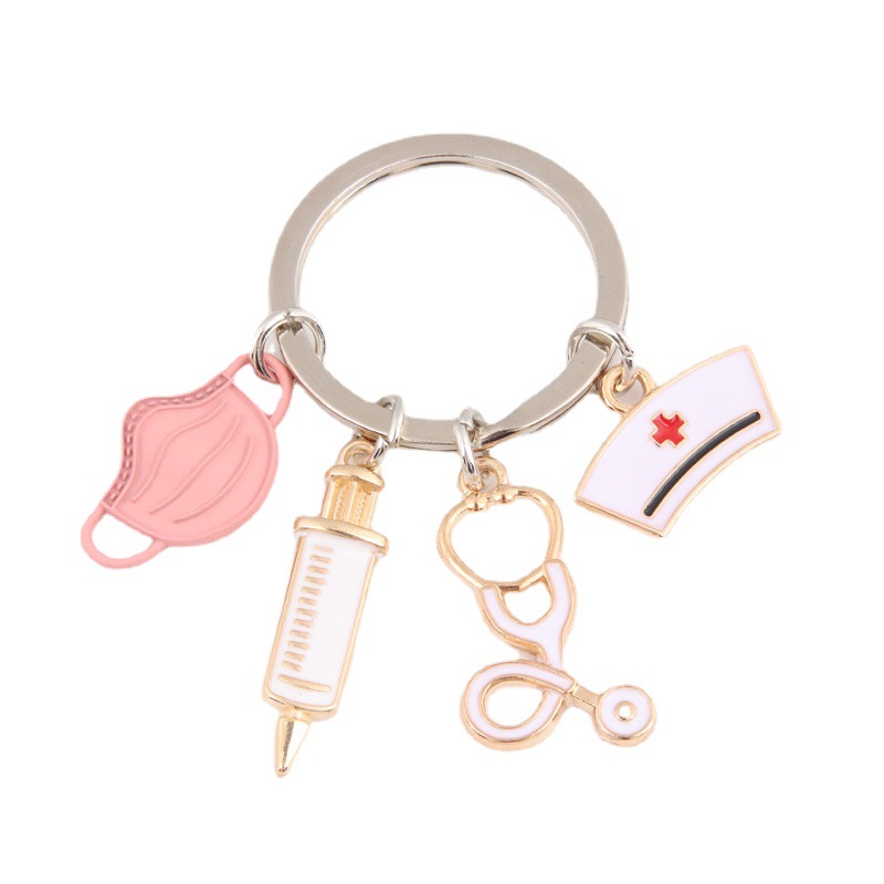 Doctor Nurse Keychain Metal Mini Nurse Cap Mask Syringe Stethoscope Key Holder Keychain Organizer Gift Keyring Supplies
